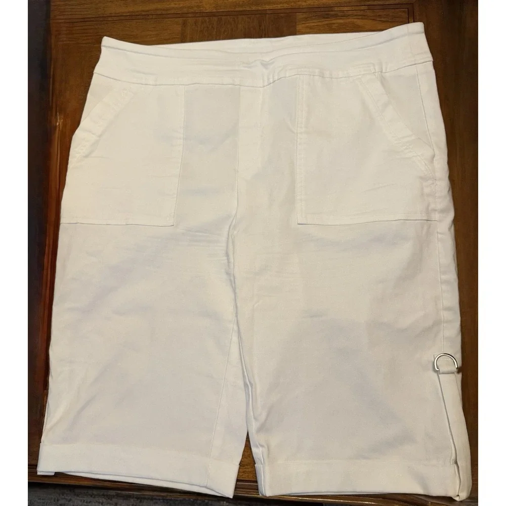 Kate Park White Capri Pedal Pushers Shorts Stretch Comfy Plus Size 1X - NWOT - Picture 1 of 5
